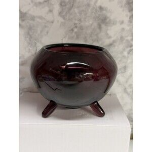 VTG LE Smith Glass Florette Tri Footed Bowl Vase Purple Amethyst